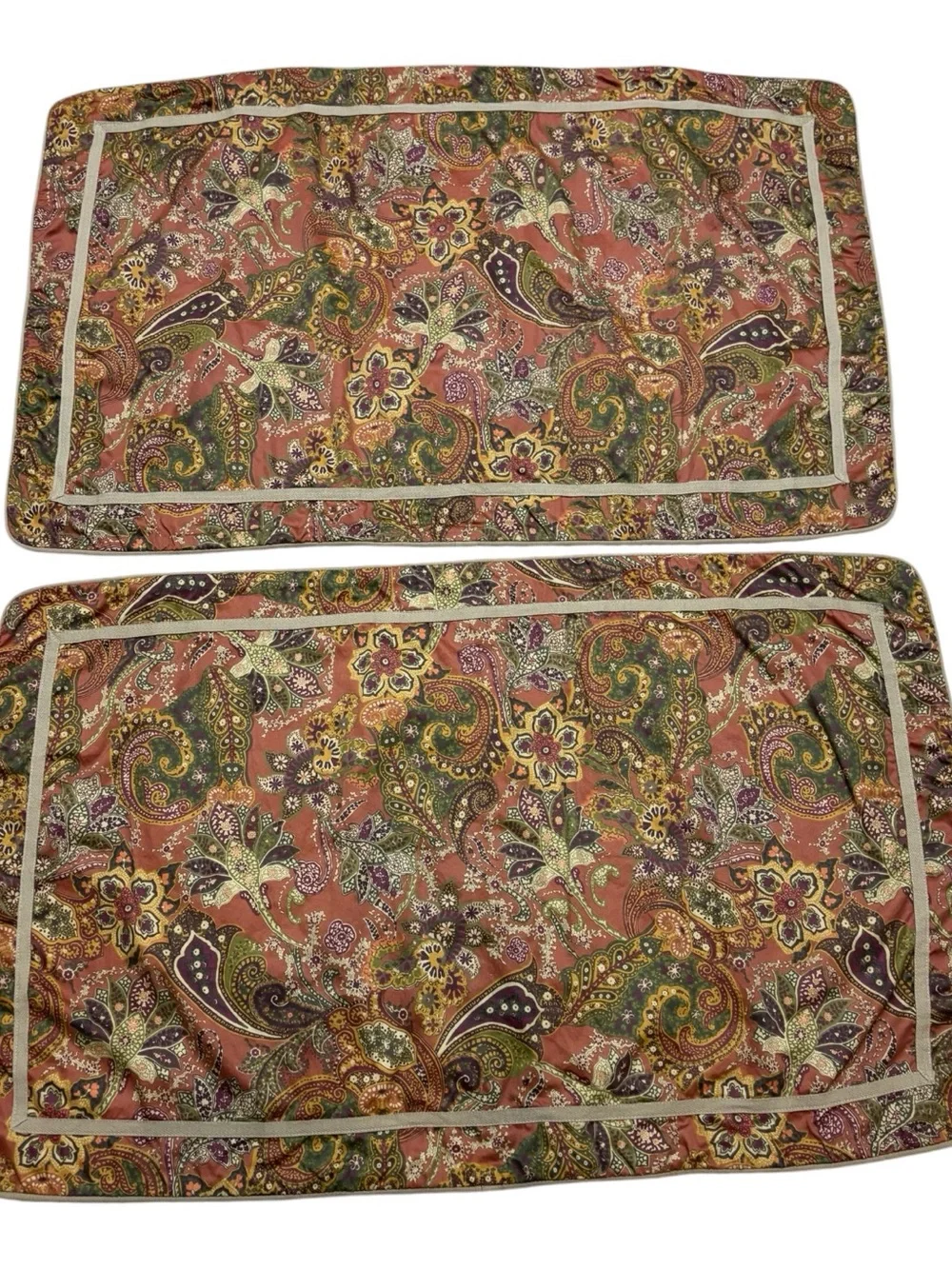 2 Chaps Ralph Lauren Chandler Paisley Pillow Shams King Rust Green Gold Floral
